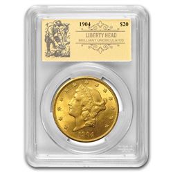 1904 $20 Liberty Gold Double Eagle BU PCGS (Prospector Label)