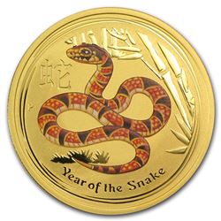 2013 Australia 1 oz Gold Lunar Snake BU (Series II\, Orange Color)