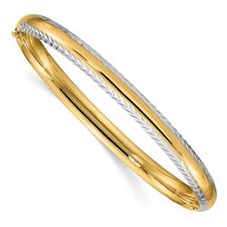 14k 4/16 w/White Rhodium Diamond-Cut Bangle - 7.5 in.