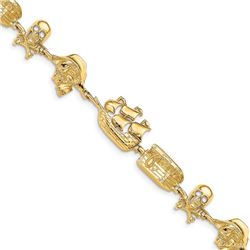 14k Yellow Gold Pirate Bracelet - 7 in.