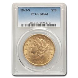 1893-S $20 Liberty Gold Double Eagle MS-61 PCGS
