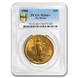 1908 $20 Saint-Gaudens Gold Double Eagle No Motto MS-66+ PCGS