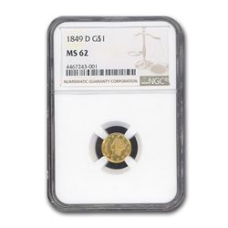 1849-D $1 Liberty Head Gold MS-62 NGC