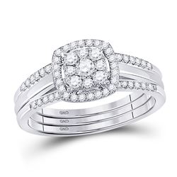 14k White Gold Round Pave-set Diamond 2-row Oblong Hoop Earrings 1.00 Cttw