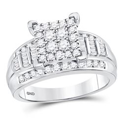 14kt White Gold Princess Diamond Square Frame Cluster Ring 1/3 Cttw