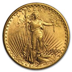 1910-D $20 Saint-Gaudens Gold Double Eagle AU