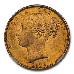 1872 Great Britain Gold Sovereign Victoria Shield MS-63+ NGC
