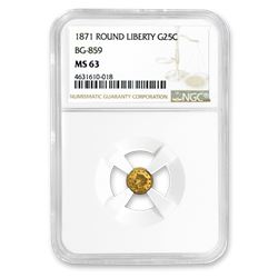 1871 Liberty Round 25 Cent Gold MS-63 NGC (BG-859)