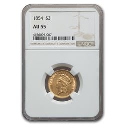 1854 $3 Gold Princess AU-55 NGC