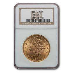 1885-S $20 Liberty Gold Double Eagle MS-61 NGC