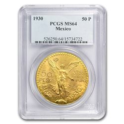 1930 Mexico Gold 50 Pesos MS-64 PCGS