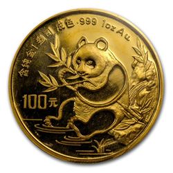 1991 China 1 oz Gold Panda Large Date BU (Sealed)