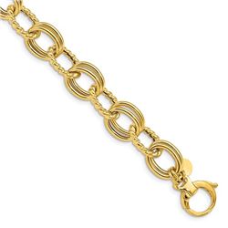 14k Yellow Gold Textured Fancy Link Bracelet - 7.5 in.