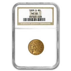 1909-D $5 Indian Gold Half Eagle MS-64 NGC