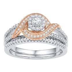 14kt Two-tone Gold Round Diamond Bridal Wedding Engagement Ring Band Set 1.00 Cttw