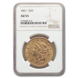 1861 $20 Liberty Gold Double Eagle AU-55 NGC