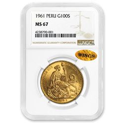 1961 Peru Gold 100 Soles Liberty MS-67 NGC