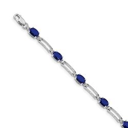 14K White Gold Diamond and Sapphire Gemstone Bracelet - 7 in.