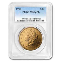 1904 $20 Liberty Gold Double Eagle MS-62 PCGS (PL)