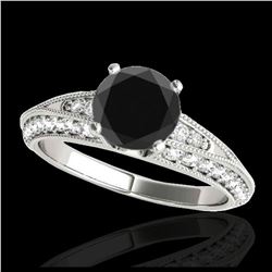 1.06 ctw Fancy Black Diamond Art Deco 3 Stone Ring 18K White Gold