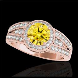 2.07 ctw Intense Fancy Yellow Diamond Art Deco Ring 18K Rose Gold