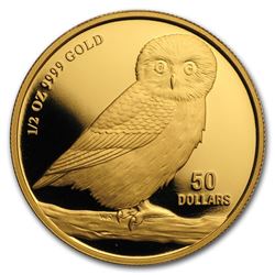 2005-2008 Tuvalu 1/2 oz Proof Gold Owl (Random)