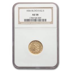 1836 $2.50 Gold Classic Head Block 8 AU-58 NGC