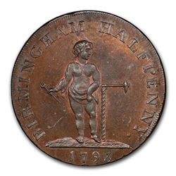 1796 Warwickshire 1/2 Penny Conder Token MS-64 PCGS (BN)