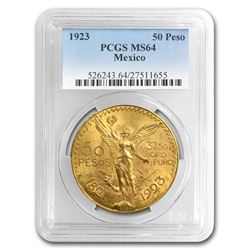 1923 Mexico Gold 50 Pesos MS-64 PCGS