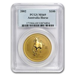 2002 1 oz Gold Lunar Year of the Horse MS-69 PCGS (Series I)