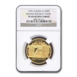1995 Austria 1000 Schilling Second Republic Anniversary PF-69 NGC