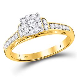 10kt Yellow Gold Round Diamond Solitaire Double Row Milgrain Bridal Wedding Engagement Ring 1/4 Cttw