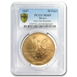 1947 Mexico Gold 50 Pesos MS-69 PCGS (Restrike)