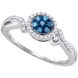10kt White Gold Round Lab-Created Blue Sapphire 3-stone Pendant 1/2 Cttw
