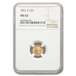 1851-C $1 Liberty Head Gold Type 1 MS-63 NGC