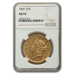 1869 $20 Liberty Gold Double Eagle AU-55 NGC