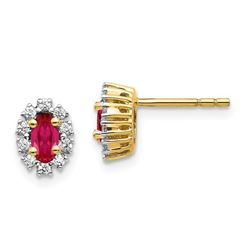 14k Yellow Gold .2ct Diamond Halo & Ruby Earrings - 7 mm