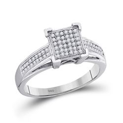 10kt White Gold Round Diamond Square Cluster Pendant 1/2 Cttw