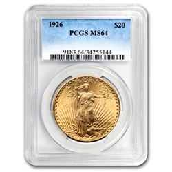 1926 $20 Saint-Gaudens Gold Double Eagle MS-64 PCGS