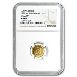 1988 Singapore 1/4 oz Gold 25 Singold Dragon MS-69 NGC