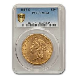 1856-S $20 Liberty Gold Double Eagle MS-61 PCGS