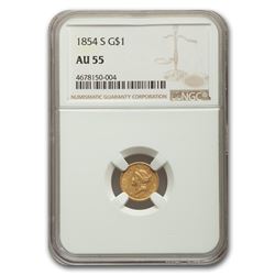 1854-S $1 Indian Head Gold AU-55 NGC