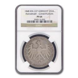 1848 Germany Frankfurt Two Gulden Constitution PF-64 NGC