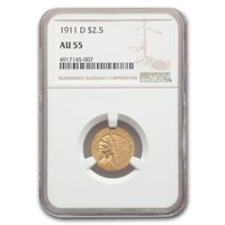 1911-D $2.50 Indian Gold Quarter Eagle AU-55 NGC