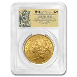 1861 $20 Liberty Gold Double Eagle BU PCGS (Prospector Label)