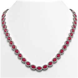 58.59 ctw Sapphire & Diamond Halo Necklace 10K White Gold