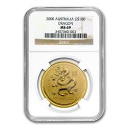 2000 1 oz Gold Lunar Year of the Dragon MS-69 NGC (Series I)
