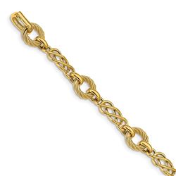 14k Yellow Gold Polished & Textured Fancy Link Bracelet - 8 in.