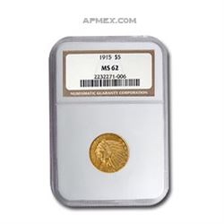1915 $5 Indian Gold Half Eagle MS-62 NGC