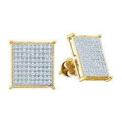 10kt Yellow Gold His & Hers Round Diamond Cluster Matching Bridal Wedding Ring Band Set 3/8 Cttw